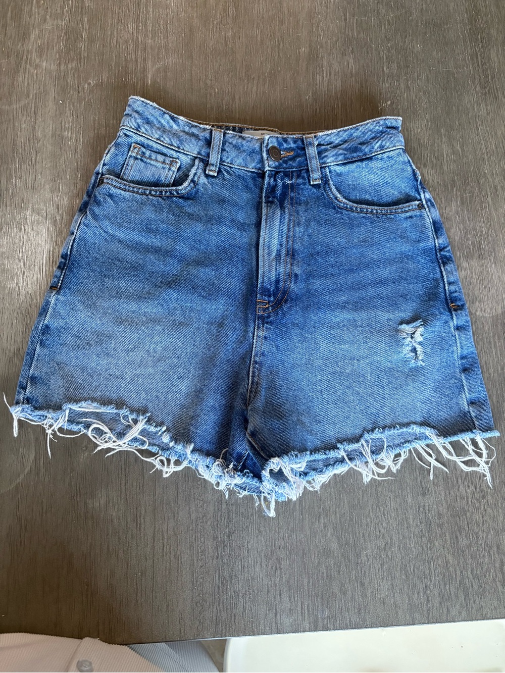 New Look Dahlia Frayed Hem Blue Denim Shorts High Rise